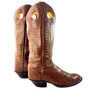 Vintage 1960s Tony Lama Brown Leather Western Cowboy Boots Buckaroo Mens 8D